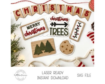 Kerst gelaagde lade laser SVG, kerstbord bundel gesneden bestand (digitale download)