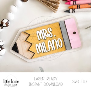 Leraar potlood naamplaatje SVG, leraar potlood cadeaukaartje SVG, leraar waardering cadeau SVG, terug naar school SVG, leraar ornament laserbestand