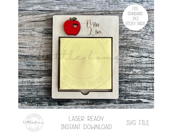 Porta post-it personalizzato per insegnanti, file SVG laser per post-it (download digitale)