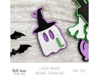 Ghost Boo Basket Halloween Namnbricka Laser SVG-fil, Personlig Bricka (Digital Nedladdning)