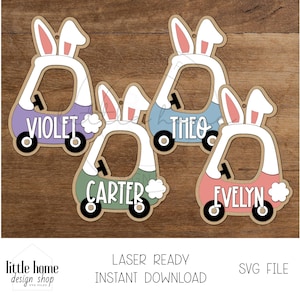 Gemütliches Coupé-Ostern-Tag-Svg, Ostern-Korb-Tag-Laser-Datei, Ostern Push-Auto-Tag-Svg, Kind Ostern Tag Laser-Datei, Hase Osterkorb Geschenkanhänger