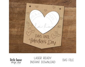 Alla hjärtans dag-nedräkning Laser SVG-klippfil, Alla hjärtans dag-skyltfil för barn (digital nedladdning)