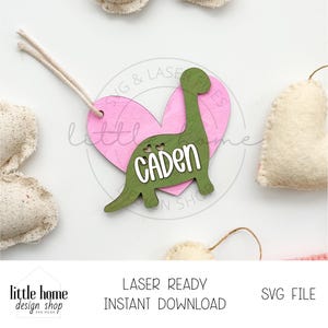 Dino-Dinosaurier-Korb-Tag-Svg, Dinosaurier-Namensschild-Laser-Datei, Valentinstag Herz Dinosaurier Geschenkanhänger svg, Kinder Valentinstag Korbanhänger