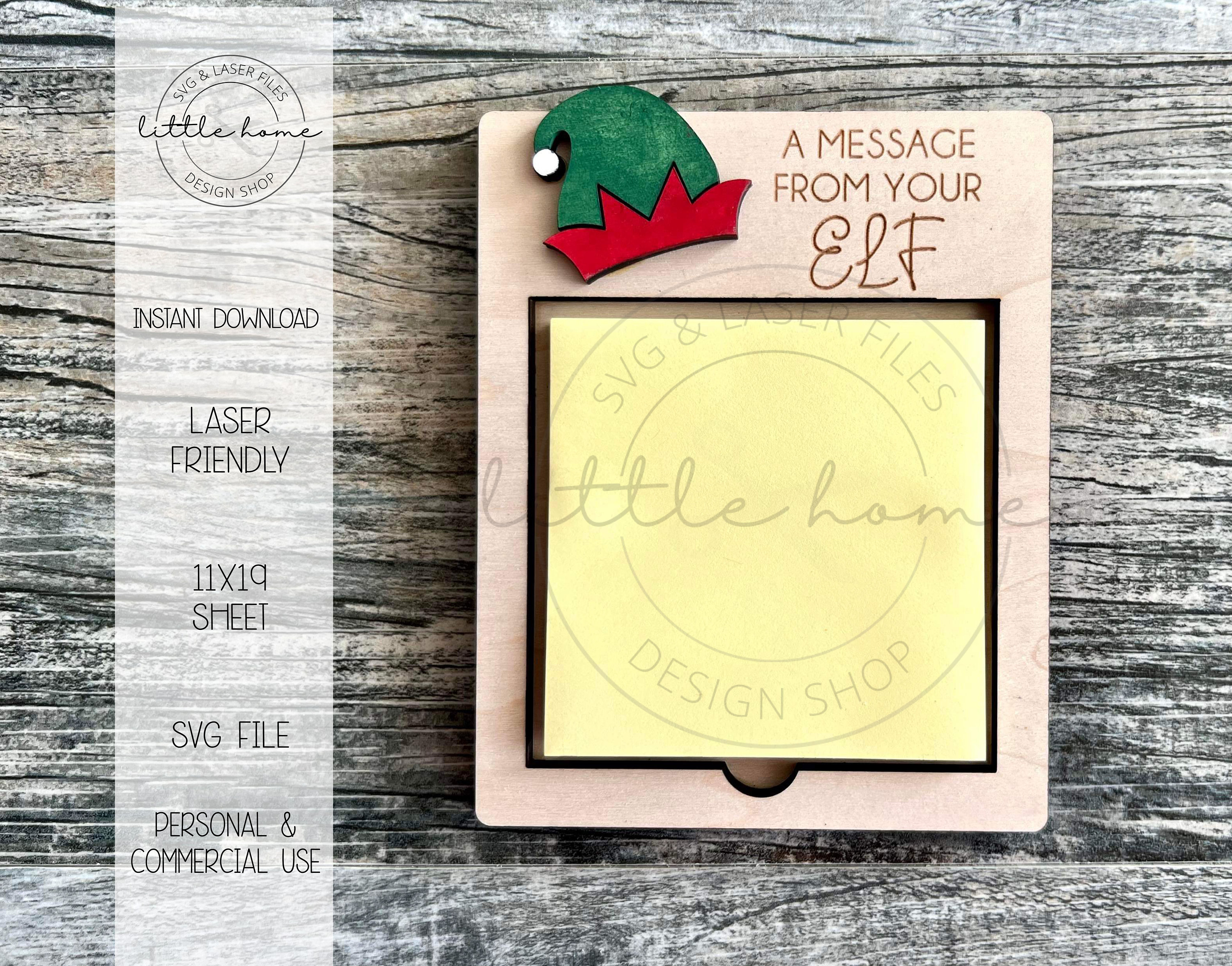 Elf Message Board Laser SVG, Christmas Sticky Note Holder Cut File ...