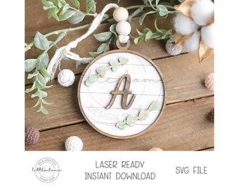 Monogram Car Charm Laser SVG, Custom Laser Cut Ornament File (Digital Download)