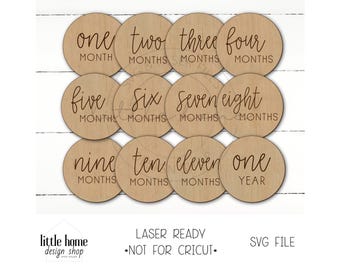 Modern Baby Monthly Milestone Markers Laser SVG File, Milestone Discs (Digital Download)