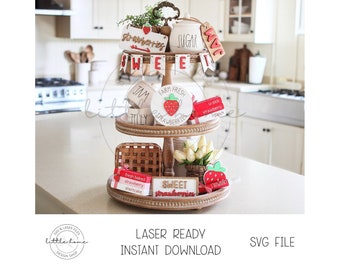 Strawberry Tiered Tray Laser SVG, Leaning Summer Laser Cut Files Bundle (Digital Download)