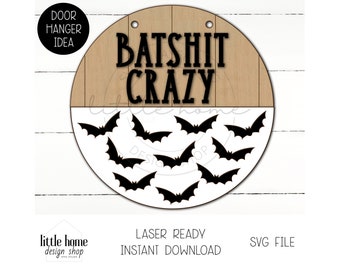 Halloween Bat Door Hanger Laser Cut File, Halloween Welcome Sign SVG (Digital Download)