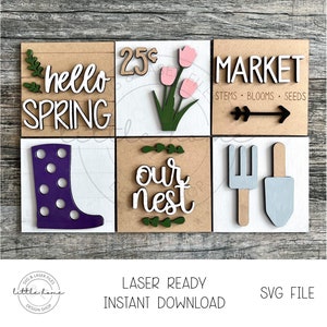 Interchangeable Spring Ladder Inserts, Spring Ladder Inserts, Interchangeable Leaning Sign Svg, Spring Laser Cut Files