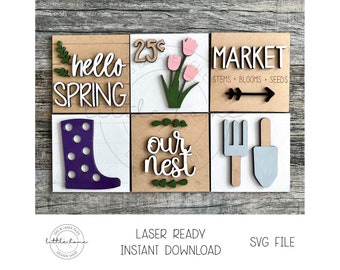 Spring Leaning Ladder Inserts Laser SVG, Spring Shelf Sitter Cut File (Digital Download)