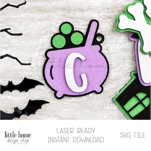 Kessel Korb Tag SVG, Boo Korb Namensschild Laser geschnitten Datei, Benutzerdefinierte Halloween Korb Tag SVG, Retro Halloween Namensschild svg, Spook Saison Tag svg
