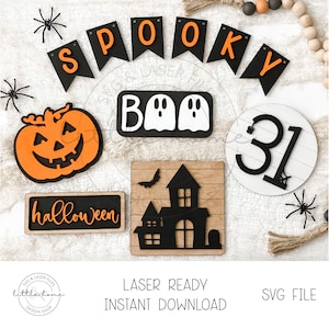 Halloween Tier Tray Svg, Halloween Svg Bundle, Jack-O-Lantern 31 Laser File, Halloween Glowforge Svg, Boo Ghosts Laser File, Spooky Banner