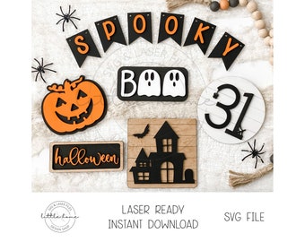 Halloween-laaglade lasergesneden SVG-bestand, Spooky Glowforge-bestanden (digitale download)