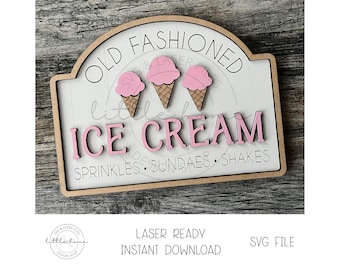 Old Fashion Ice Cream Sign Laser SVG, Summer Shelf Sitter File (Digital Download)