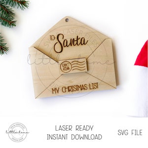 Adorno de carta a Papá Noel en formato SVG, archivo láser de sobre de Papá Noel en formato SVG, adorno de sobre de Papá Noel en formato SVG, correo de Papá Noel en formato SVG, adorno navideño personalizado en formato SVG