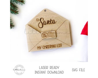 File laser per ornamento busta lettera a Babbo Natale, ornamento natalizio per bambini SVG (download digitale)
