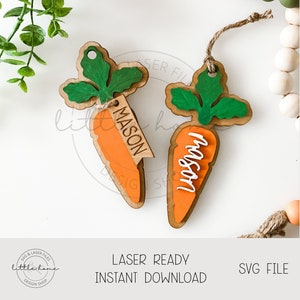 Tag Svg de panier de Pâques carotte, étiquette de panier de Pâques personnalisée, carotte Glowforge Svg, étiquette de panier de Pâques pour laser