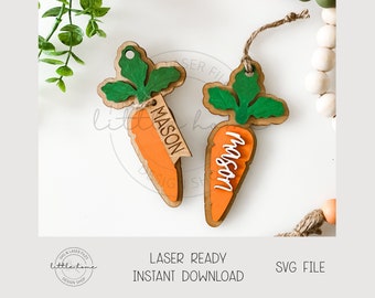 Personalized Carrot Basket Tag Laser File, Easter Name Tag SVG (Digital Download)