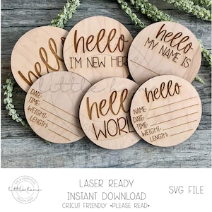 Runde Baby Ankündigung Zeichen SVG, Baby Ankündigung svg, Baby Foto Prop svg, Baby Geburtsankündigung svg, Hello World svg, Baby Laser-Dateien