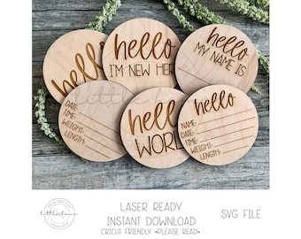 Baby Birth Announcement Bundle Laser SVG, Newborn Stat Disc File (Digital Download)