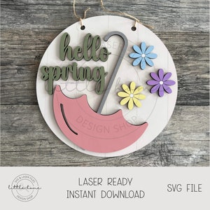 Spring Door Hanger Svg, Spring Door Hanger Laser File, Welcome Spring Sign Svg, Round Door Hanger Svg, Spring Laser Cut Files