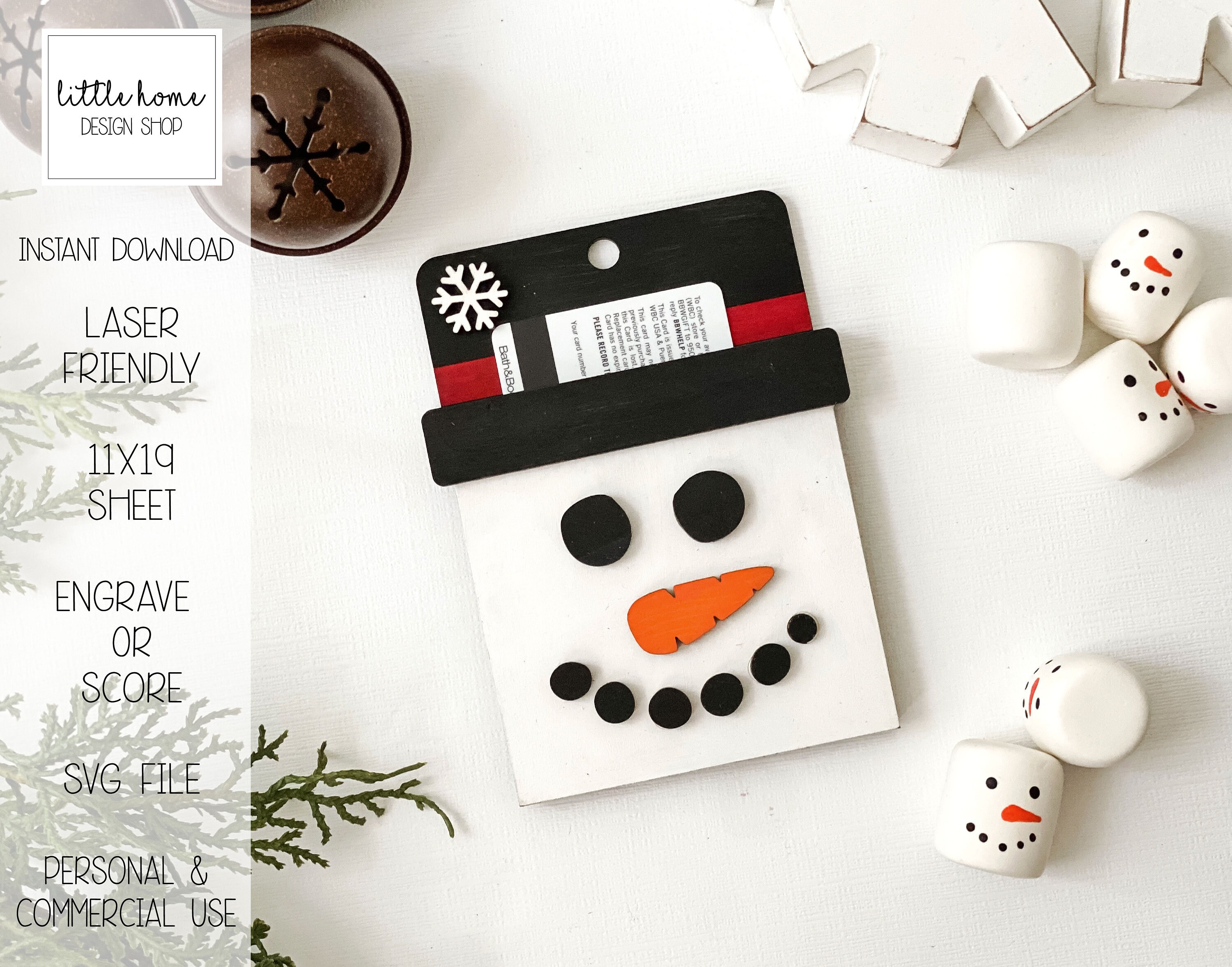 Christmas Gift Card Holder Svg Snowman Gift Card Holder Laser Etsy