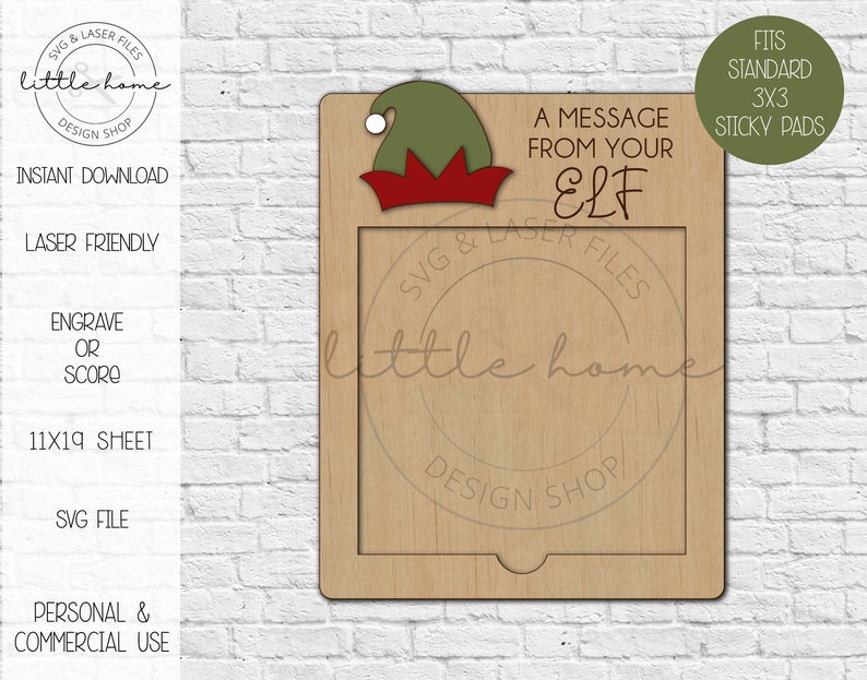 Elf Message Board Laser SVG, Christmas Sticky Note Holder Cut File ...
