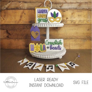 Mardi Gras Tiered Tablett svg, Karneval Laser-Datei, Karneval Glowforge-Dateien, Karneval svg, I love Nola svg, Perlen und Langusten svg