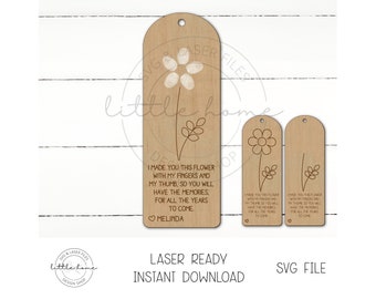 Mothers Day Bookmark Laser File, Mother's Day Thumbprint Art Svg, Thumbprint Flower Art Svg, Bookmark Laser Cut Files, Wooden Bookmark Files