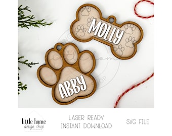 Personalized Pet Ornament SVG Laser Cut File, Dog Cat Christmas Ornament (Digital Download