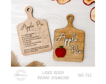 Apple Pie Recipe Cutting Board Laser SVG File, Fall Tray Decor File (Digital Download)