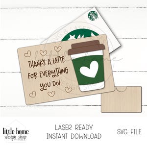 Fichier laser de support de carte-cadeau de remerciements un café, fichier laser de support de carte-cadeau de professeur de café, Svg d'appréciation de professeur, Svg de cadeau de fin d'année
