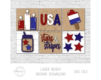 Patriotic Interchangeable Ladder Insert Laser SVG, Fourth Of July Cut Files (Digital Download)