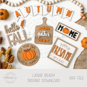 Fall Tier Tray Laser Svg, Fall Leaning Laser Files, Thanksgiving Tier Tray Svg, Pumpkin Tier Tray Svg, Fall Bundle Laser Cut Files Svg
