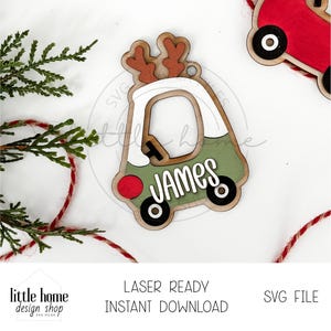 Gemütliches Coupé Ornament Laser-Datei, Reindeer Name Ornament SVG