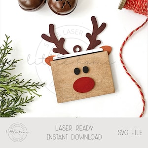 Arquivo Laser de Enfeite de Rena, Arquivo Laser de Porta-Cartão de Presente de Natal, Etiqueta de Rena Svg, Porta-Cartão de Presente de Enfeite de Natal Svg, Glowforge