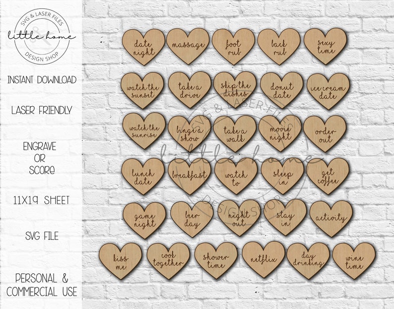 Valentine's Day Tokens Laser SVG, Date Night Tokens File (digital ...