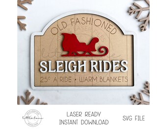 Kerst sleetochten teken laser SVG, kerst plank sitter bestand (digitale download)