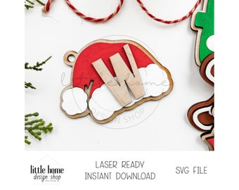 Retro Santa Hat Christmas Ornament Laser File, Christmas Name Tag Stocking SVG (Digital Download)