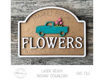 Archivo SVG cortado con láser para letrero de mercado de flores, signo de primavera (descarga digital)