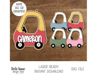 Cozy Coupe Backpack Name Tag Laser SVG File, Kids Keychain For School (Digital Download)