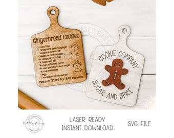Gingerbread Cookie Recipe Cutting Board Laser SVG, Winter Shelf Sitter Cut File (Digital Download)