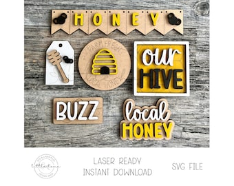 Bee Tiered Tray Laser SVG, Bee Shelf Sitter Cut File (Digital Download)