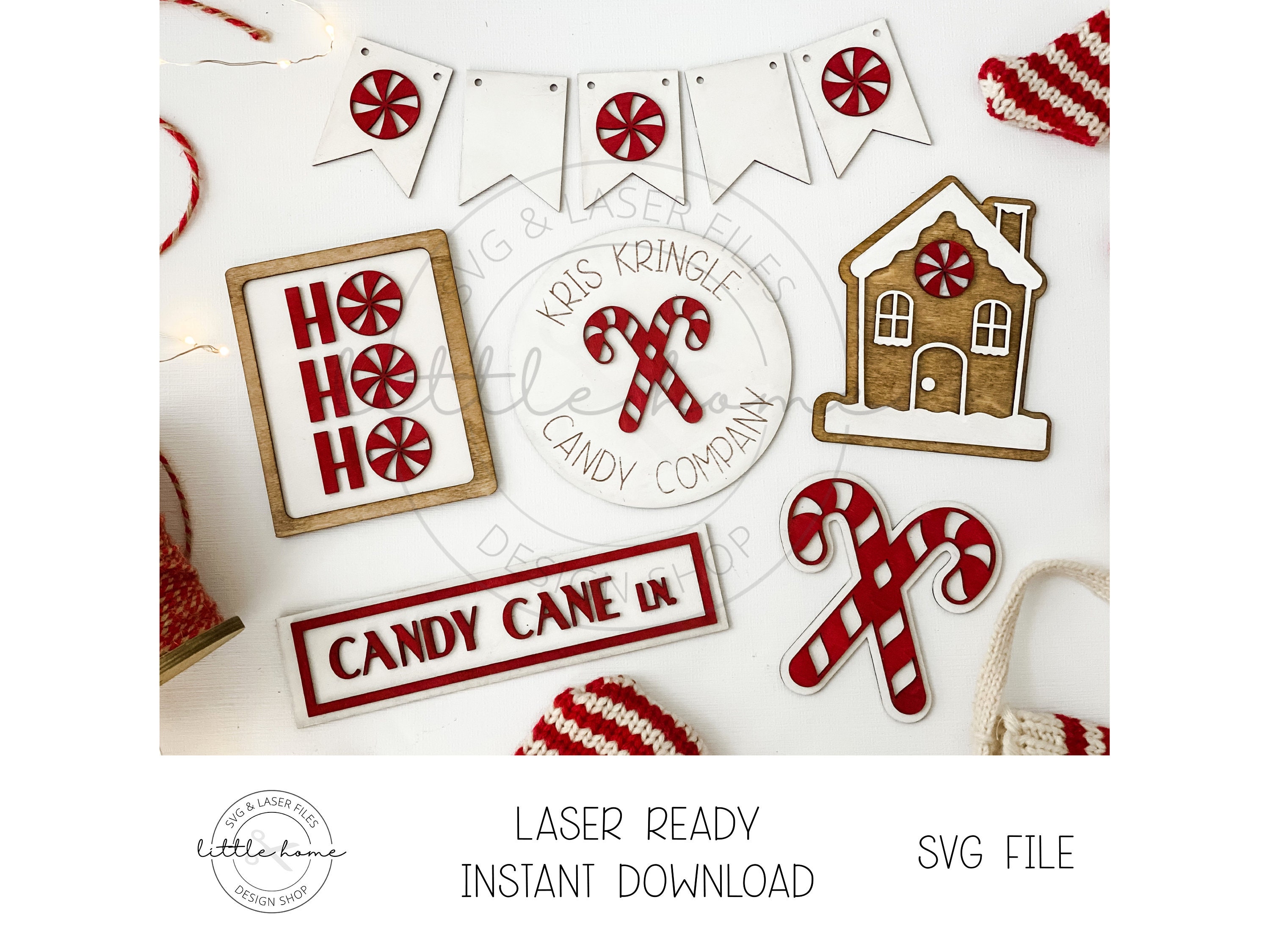 Candy Cane Tier Tray Laser File, Christmas Bundle Laser Cut SVG ...
