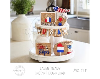 Patriotic Tiered Tray Laser SVG, Fourth Of July Cut Files (Digital Download)