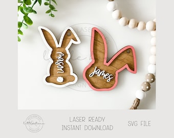 Personalized Bunny Name Tag SVG Laser File, Kid Easter Basket Tag (Digital Download)