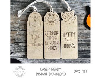Halloween bladwijzer laser SVG, Halloween klas cadeau gesneden bestand (digitale download)