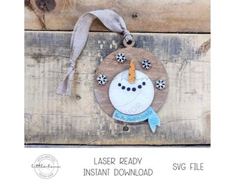 Snowman Ornament Laser Cut SVG File, Personalized Christmas Tag (Digital Download)