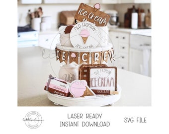 Ice Cream Tiered Tray Laser Svg File, Summer Sign Laser Cut Files (Digital Download)