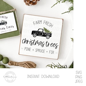Arbres de Noël frais de ferme SVG, camion d’arbre de Noël SVG, ferme d’arbres de Noël SVG, sapin d’épinette de pin SVG